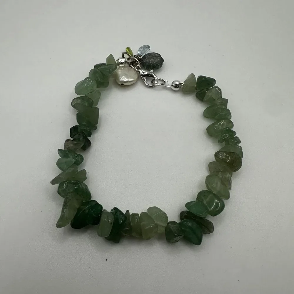 SALE! Genuine aventurine polished chip‎ bracelet with pearl and glass accents!